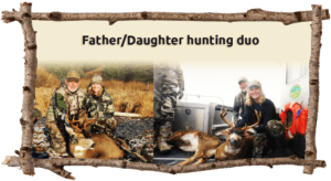 Two photos of father and daughter hunting duos. Text: Father/Daughter Hunting Duo